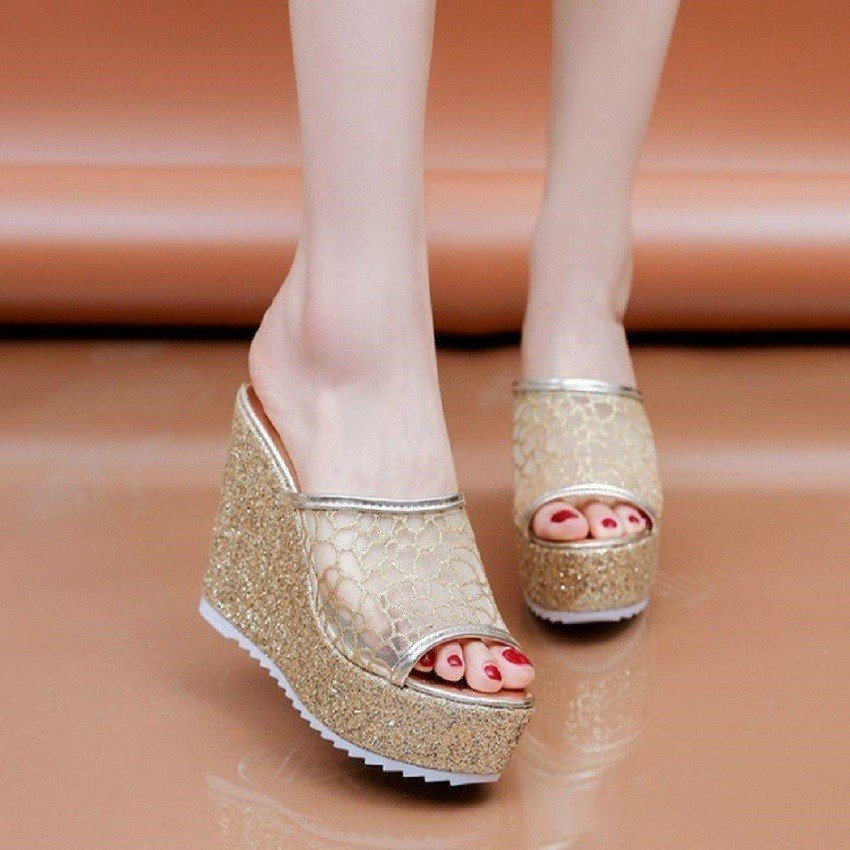 Dép xuồng quai ren cao 9 phân