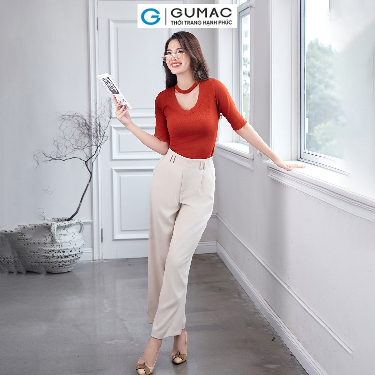 Áo thun kiểu cổ tim thời trang GUMAC ATD12050