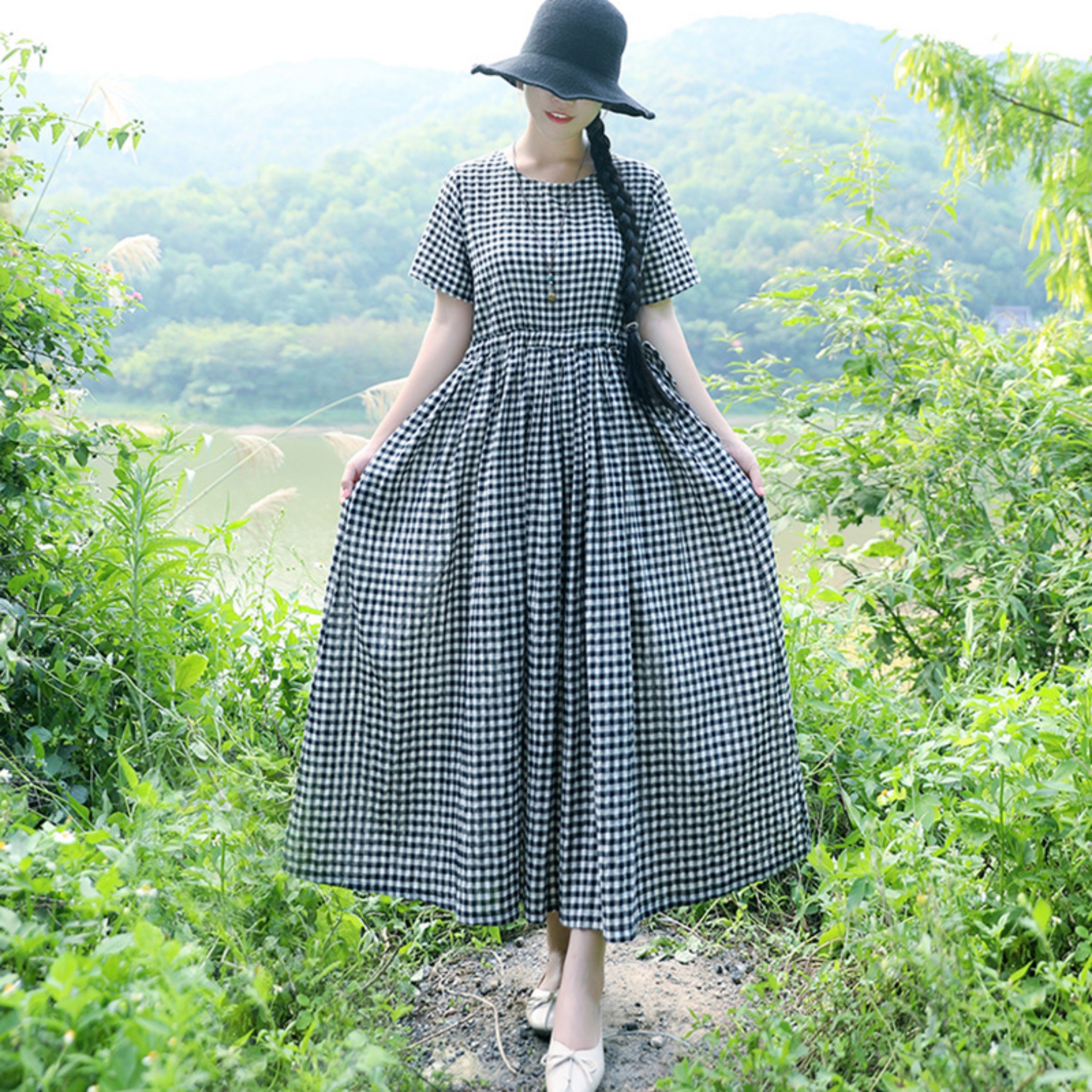 Đầm sơ mi nữ ulzzang kẻ sọc, Đầm form rộng kèm dây thắt eo Đũi Việt