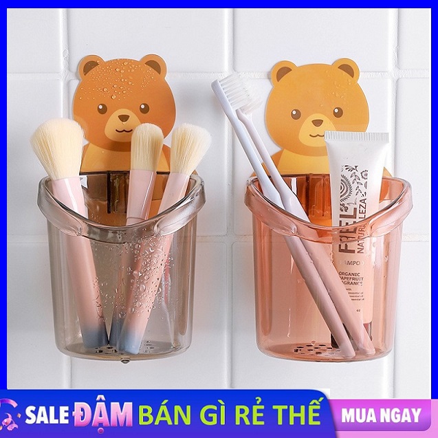 Ly Cốc Dán Tường Hình Gấu Nâu Đựng Bàn Chải, Kem Đánh Răng, Đồ Dùng Nhà Tắm - Kệ nhà tắm dán tường, kệ đựng bàn chải hình gấu, cốc gấu