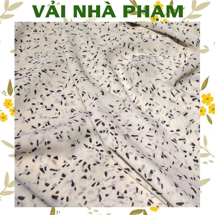Vải voan lụa họa tiết vệt đen nền trắng ngà-khổ 1.5m-vải nhà phạm