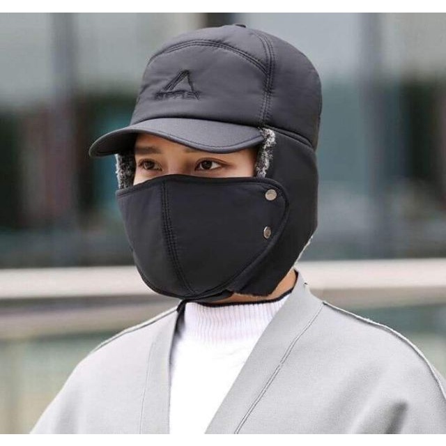 Mũ Lót Lông Trùm đầu Kèm Khẩu Trang Chống Gió Mùa đông ( Màu đen ) , Mũ Lót Lông đi Xe Máy Cho Nam Giới, Mũ Lưỡi Trai Chống Nắng Chu Vi Vòng đầu 56-58cm Chống Tia UV Bảo Vệ Da Mặt Vùng Cổ