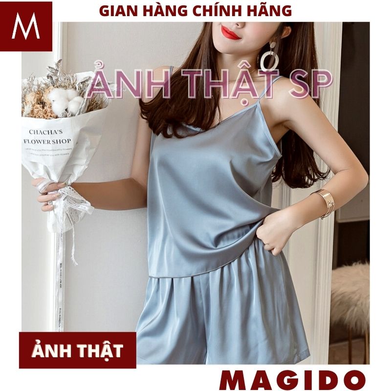 Bộ lụa 2 dây mặc nhà -Bộ đồ ngủ lụa 2 dây mặc nhà bigsize lụa satin cao cấp thoáng mát -MAGIDO