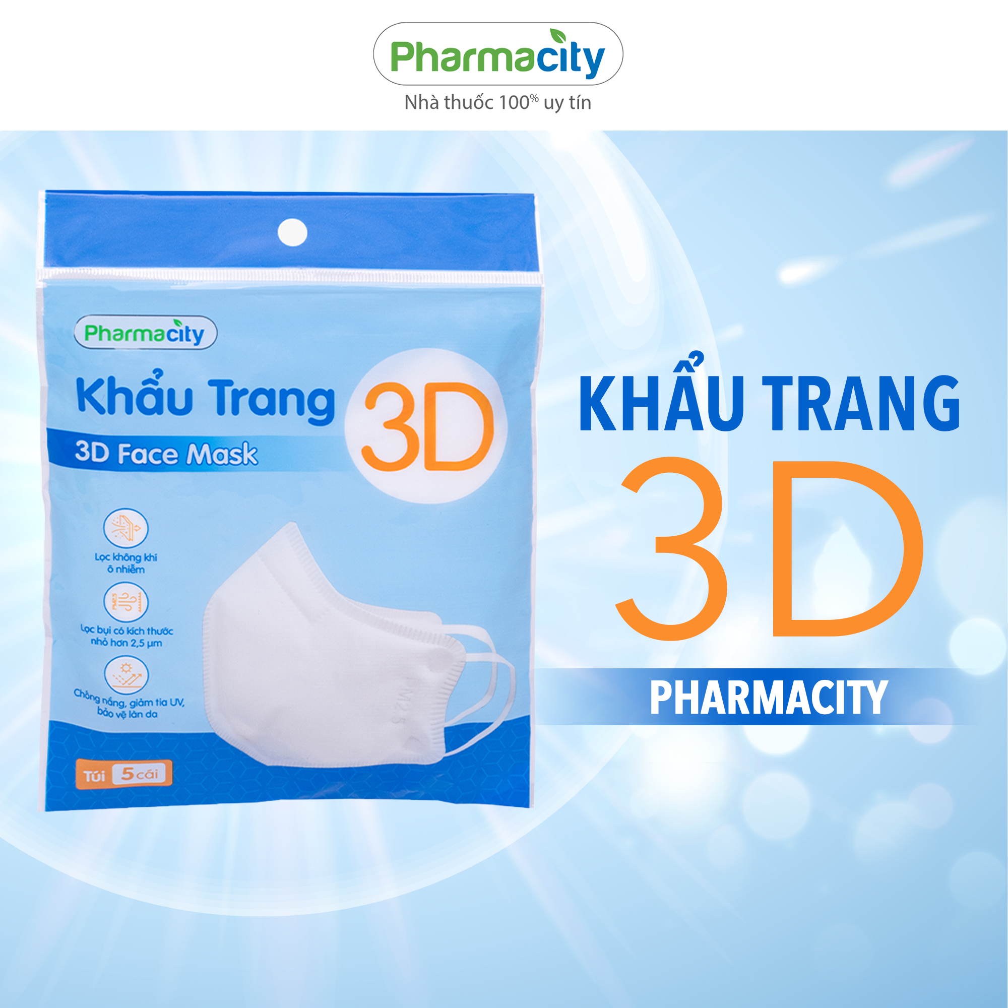 Khẩu trang 3D chất lượng cao Pharmacity