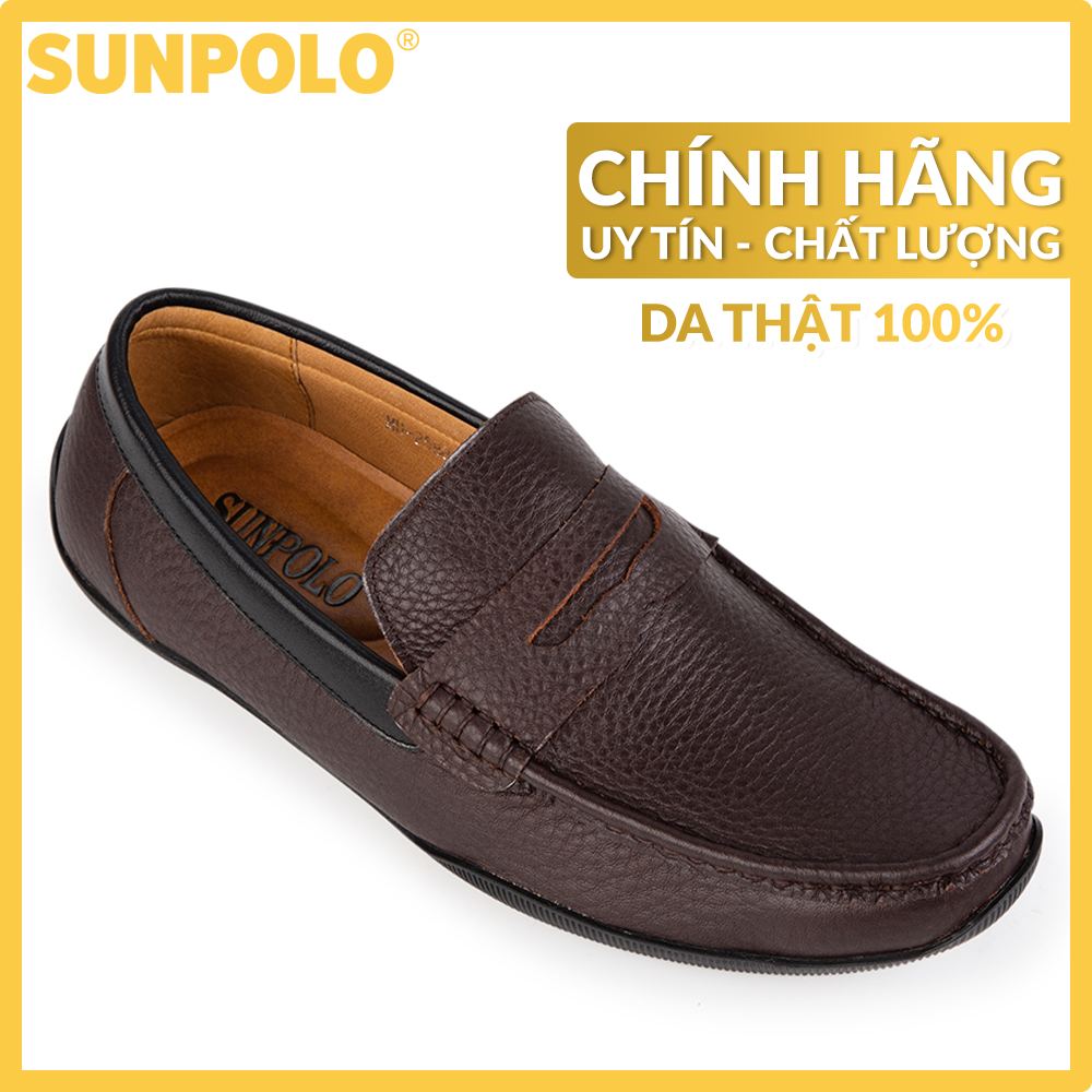 Mens Leather Formal Slip On Loafers SUNPOLO MU2588 (Brown)