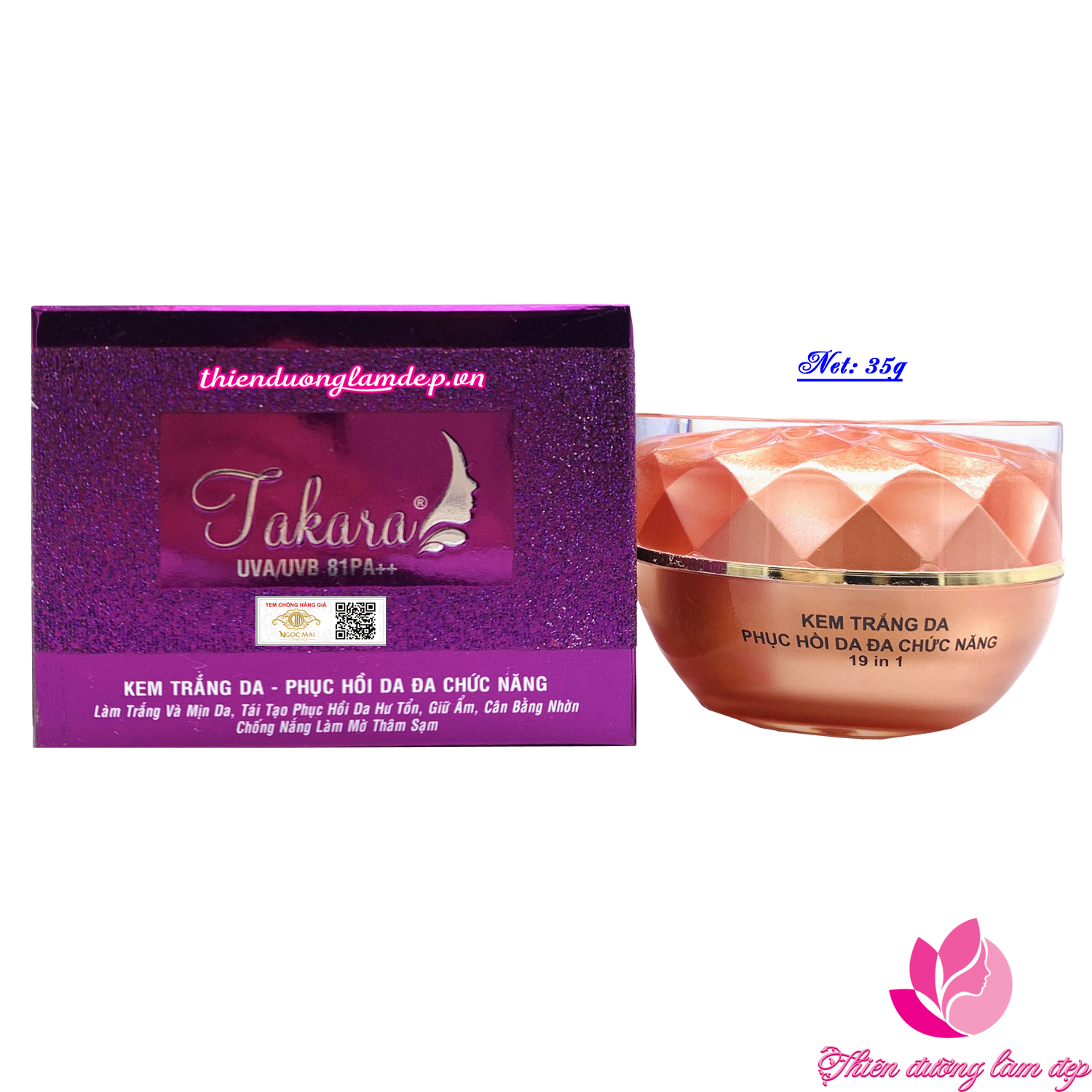 Kem trắng da Phục hồi da đa chức năng 19 in 1 TAKARA - 35g