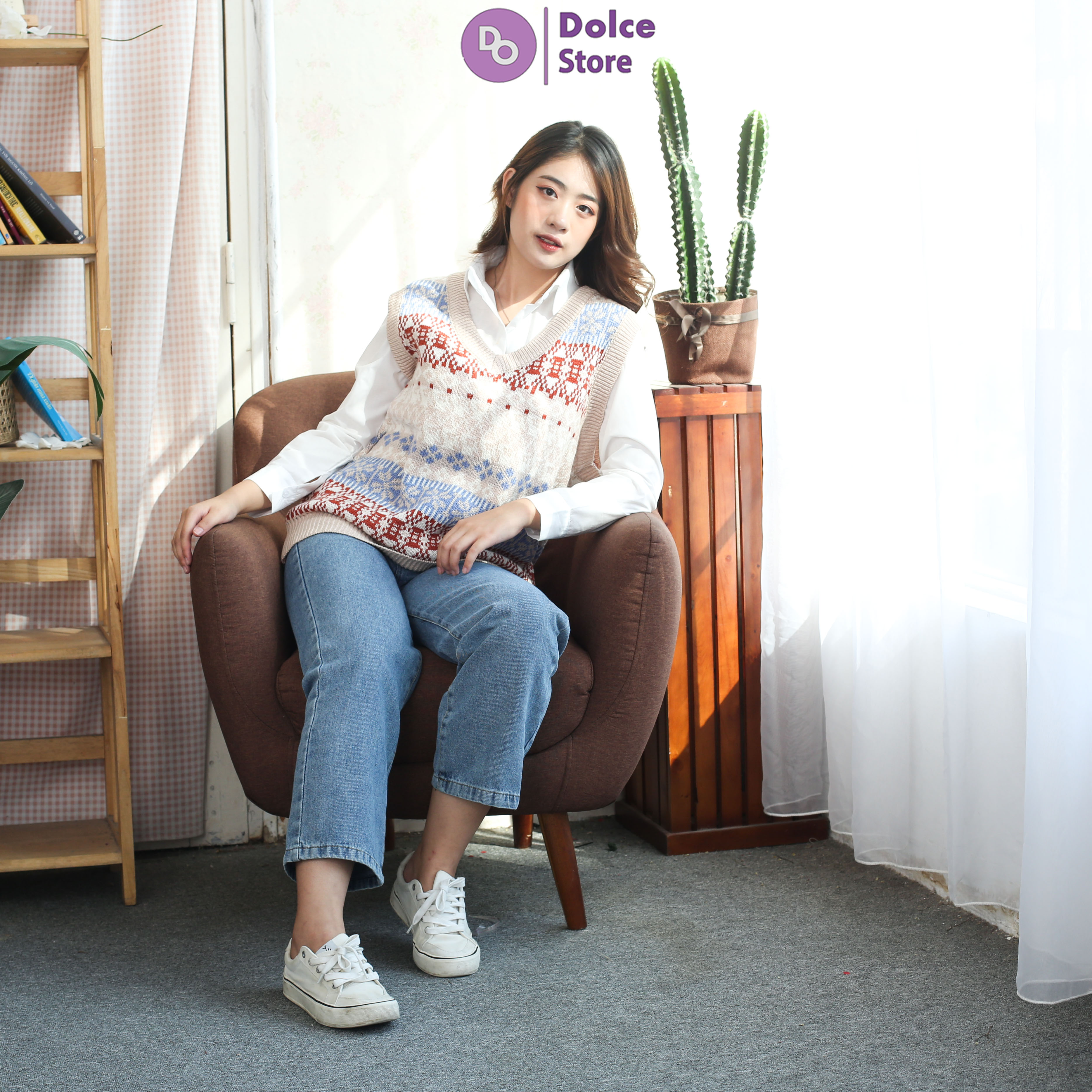 Áo gile len thổ cẩm siêu yêu Dolce