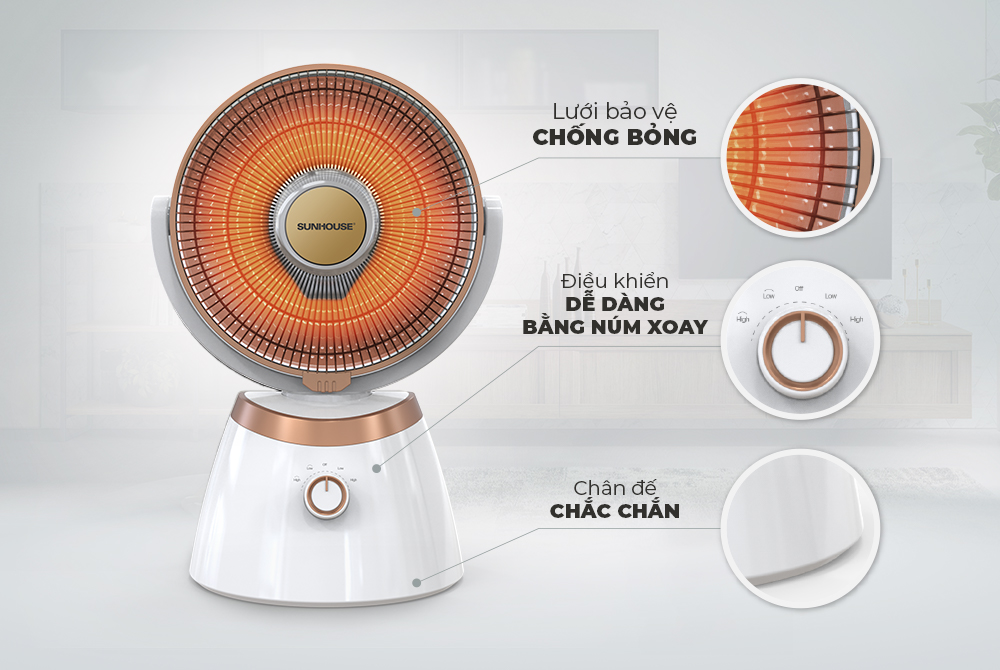 Quạt sưởi carbon Sunhouse SHD7008 + tặng dao làm bếp màu đen