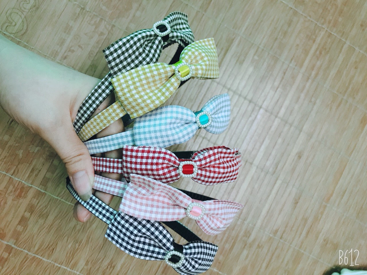 Sét 2 Bờm cài tóc vải kẻ phối nơ siêu xinh