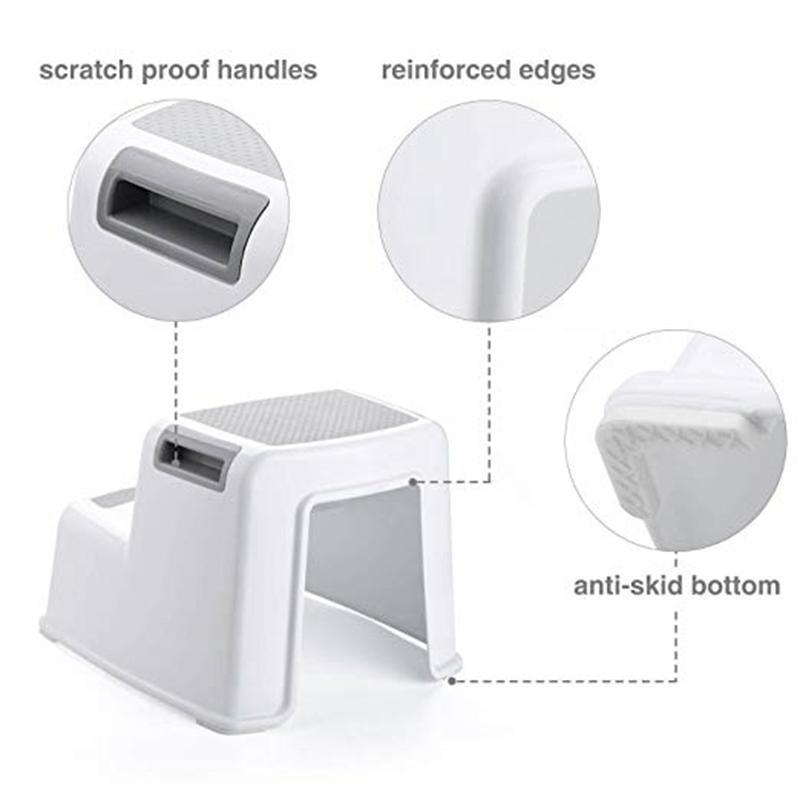 Wide+2 Step Stool For Kids Toddler Stool For Toilet Potty Training Slip Resistant Soft Grip For Safe As Bathroom Potty Stool And Kitchen Step Stool Dual Height