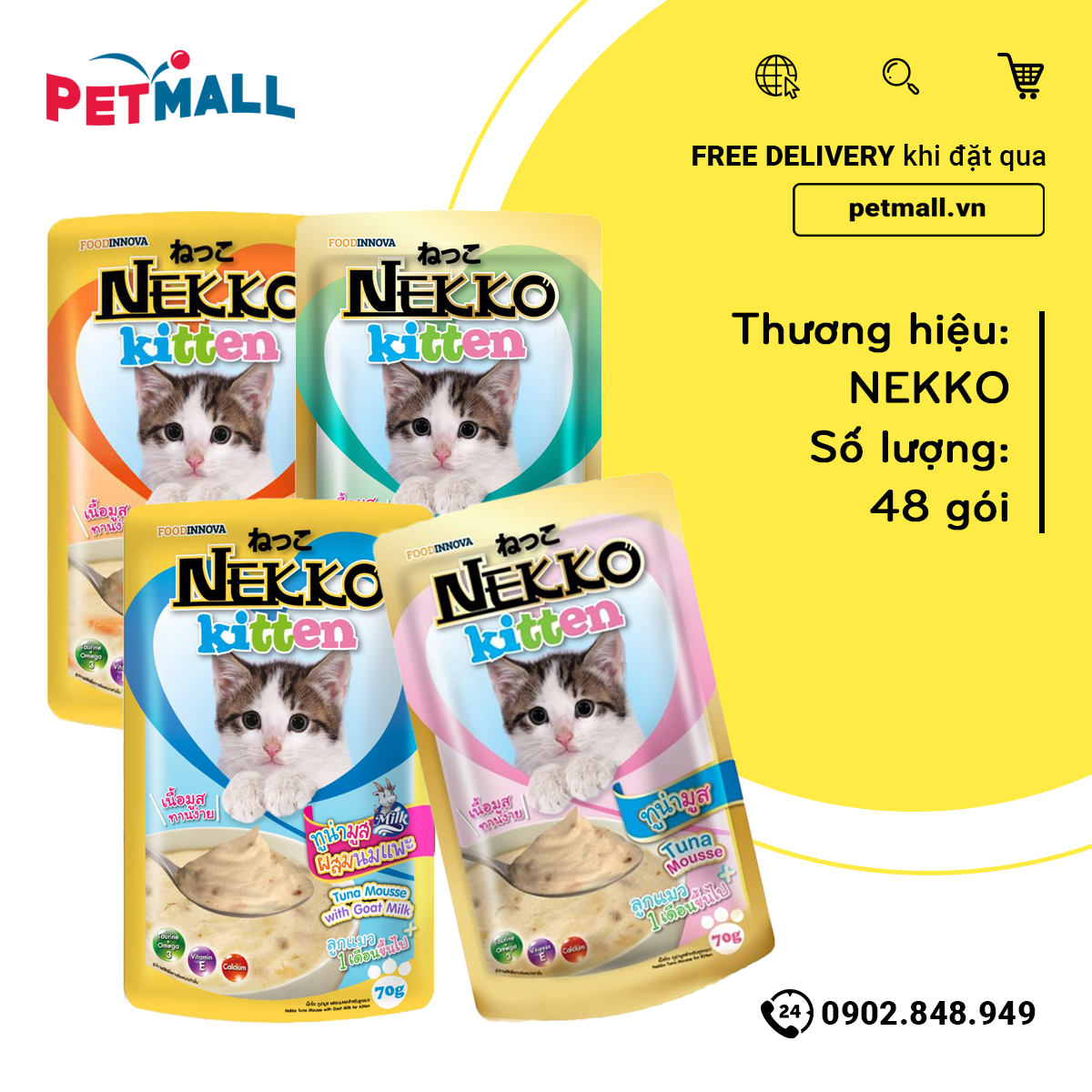 Combo 48 gói 70g - Pate mèo NEKKO Kitten - Mix vị Petmall