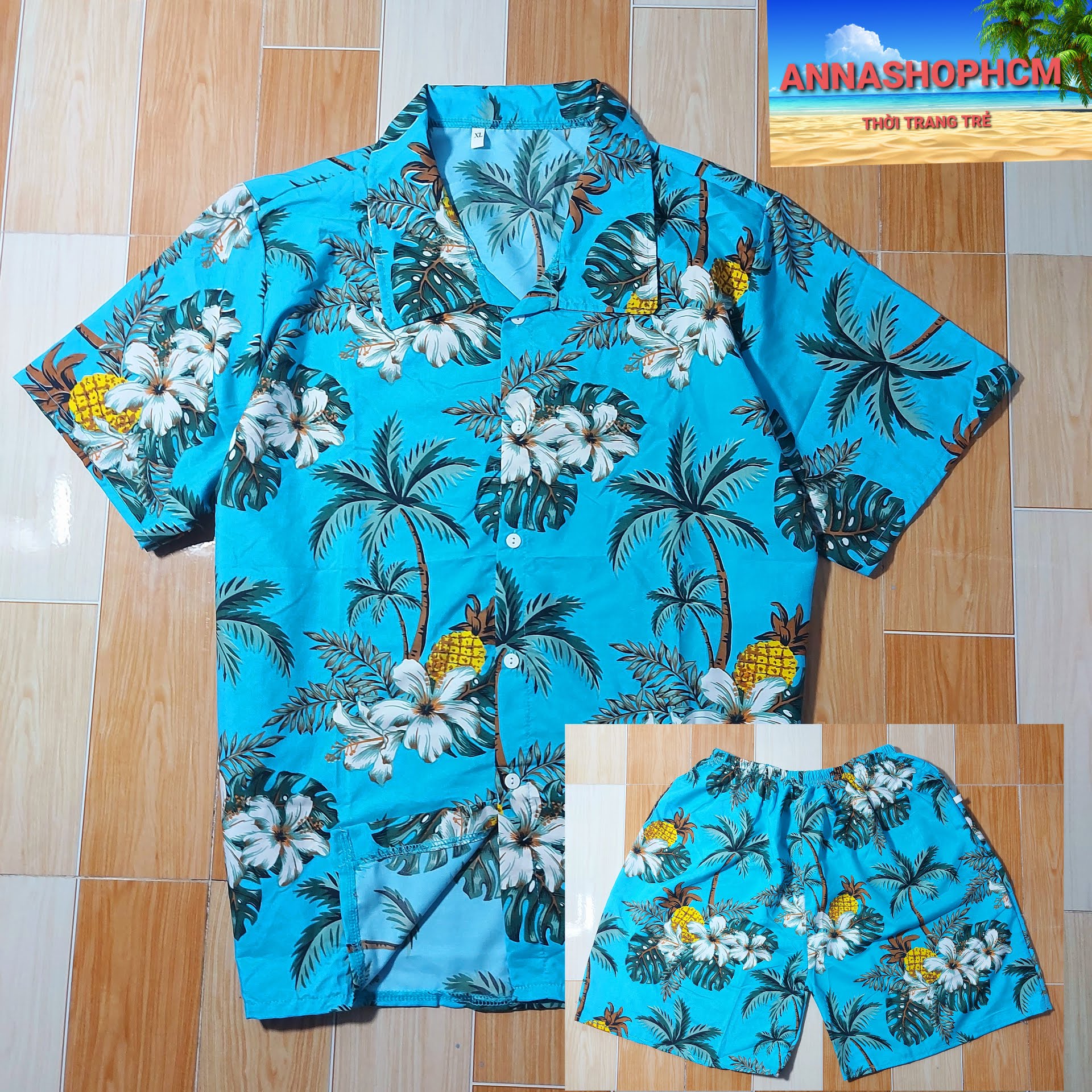 [FreeshipMAX] COMBO ÁO QUẦN ĐI BIỂN - HOA SỨ NỀN XANH, VẢI KATE THÁI SIÊU ĐẸP (HÌNH + VIDEO THẬT)