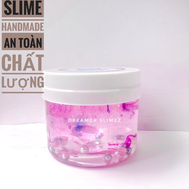 Slime Đại Dương Hồng Clear Slime Trang Trí Hạt Ngọc Trai - Tặng Kèm Charm