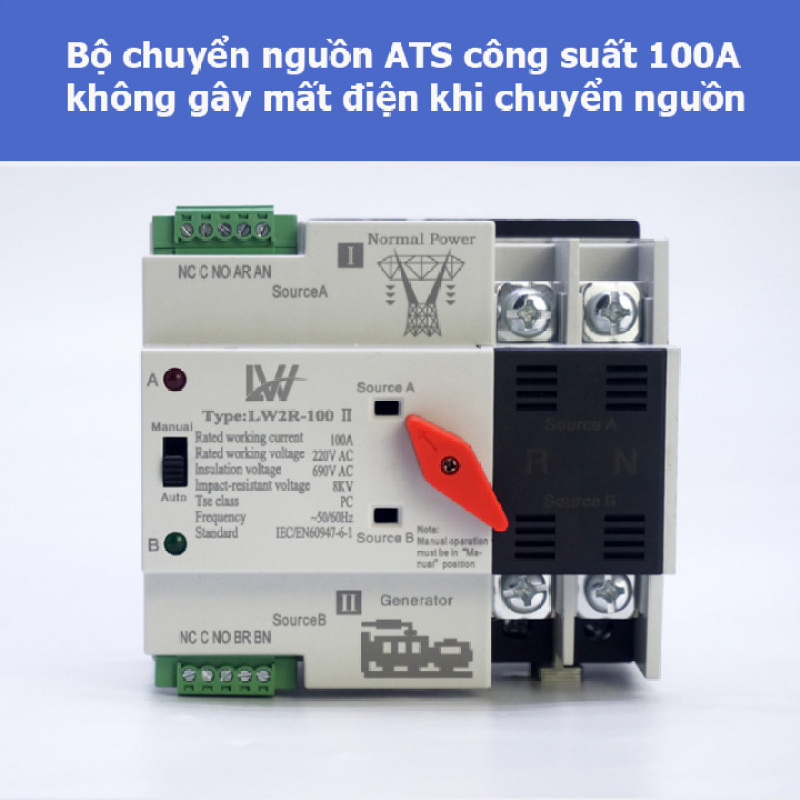[KHÔNG GÂY MẤT ĐIỆN] Bộ đổi 2 nguồn điện tự động ATS 2P 100A (LW)- cầu dao đảo chiều- át chuyển nguồn- bộ chuyển nguồn ats