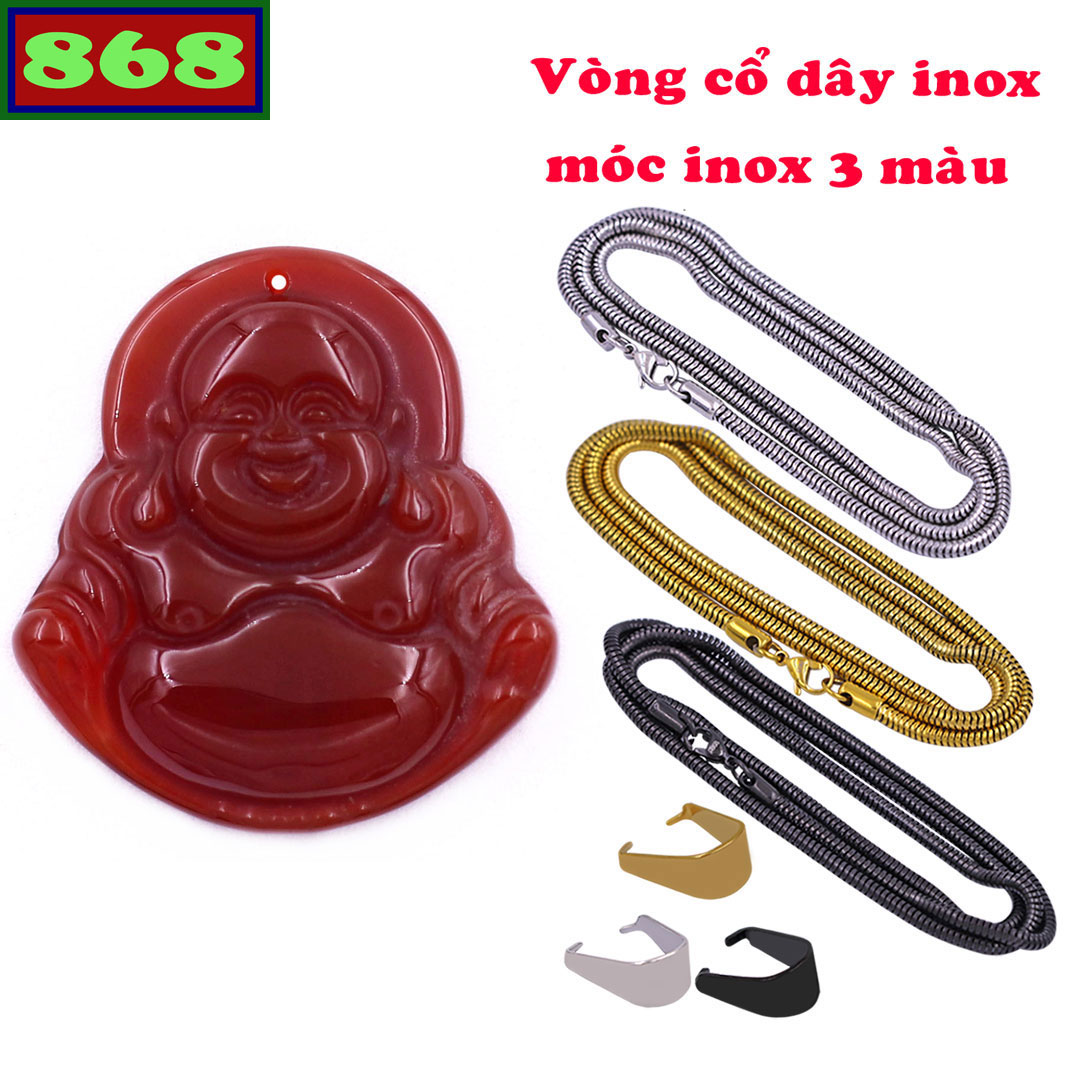 Face Maitreya Buddha red agate 3.6 cm attached necklace stainless steel necklaces solid + hook stainless steel, pendant laughing Buddha