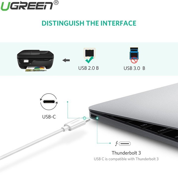Cáp máy in USB Type C dài 1.5m Ugreen 40417
