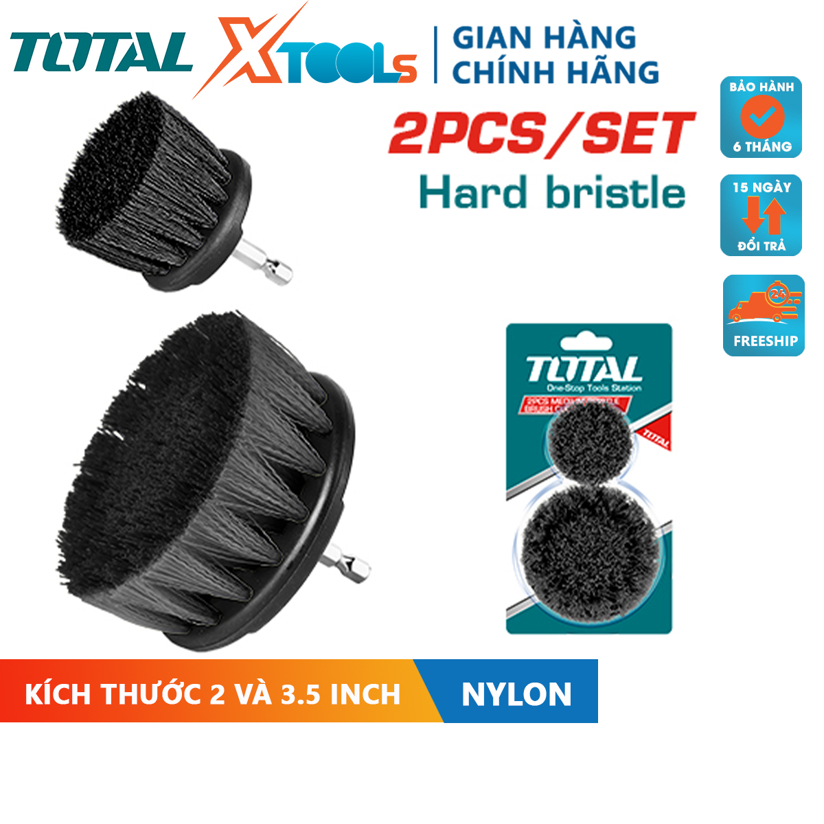 Bộ 2 bàn chải sợi cứng 2inch & 3.5 inch TOTAL