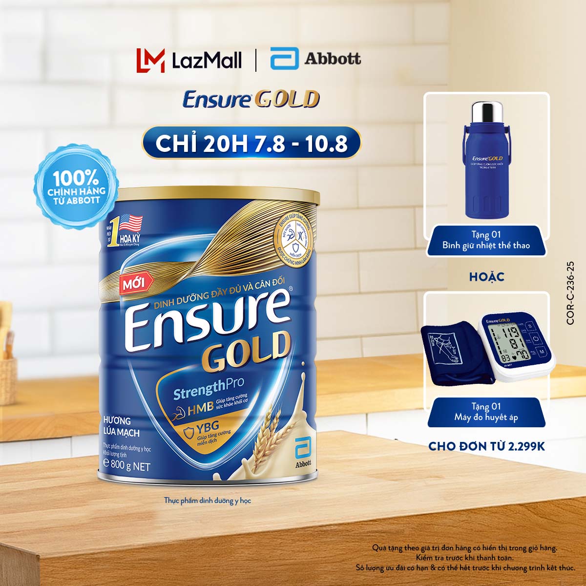 [CHỈ 20H 04-08.05 QUÀ TẶNG CHO ĐH 1500K-SLCH] Lon sữa bột Ensure Gold hương lúa mạch 800g