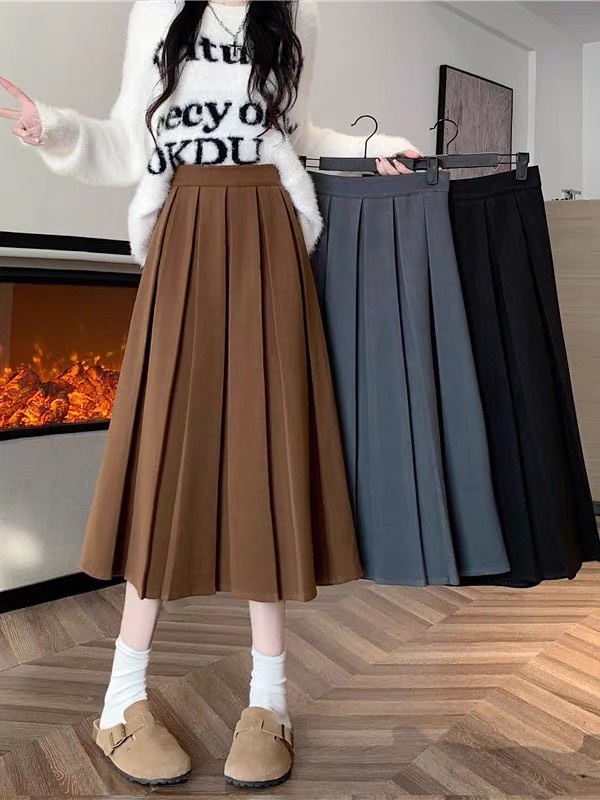 Chân váy dài midi nữ, Chân váy xếp ly dáng dài quảng châu 2 lớp tôn dáng-DTS