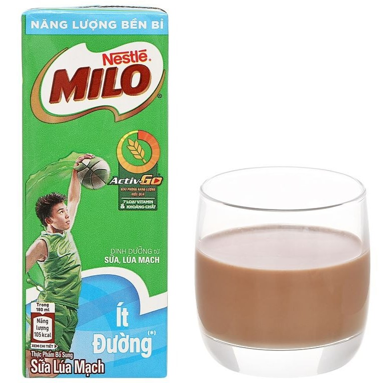 Lốc 4 hộp sữa lúa mạch cacao ít đường Milo Active Go 180ml