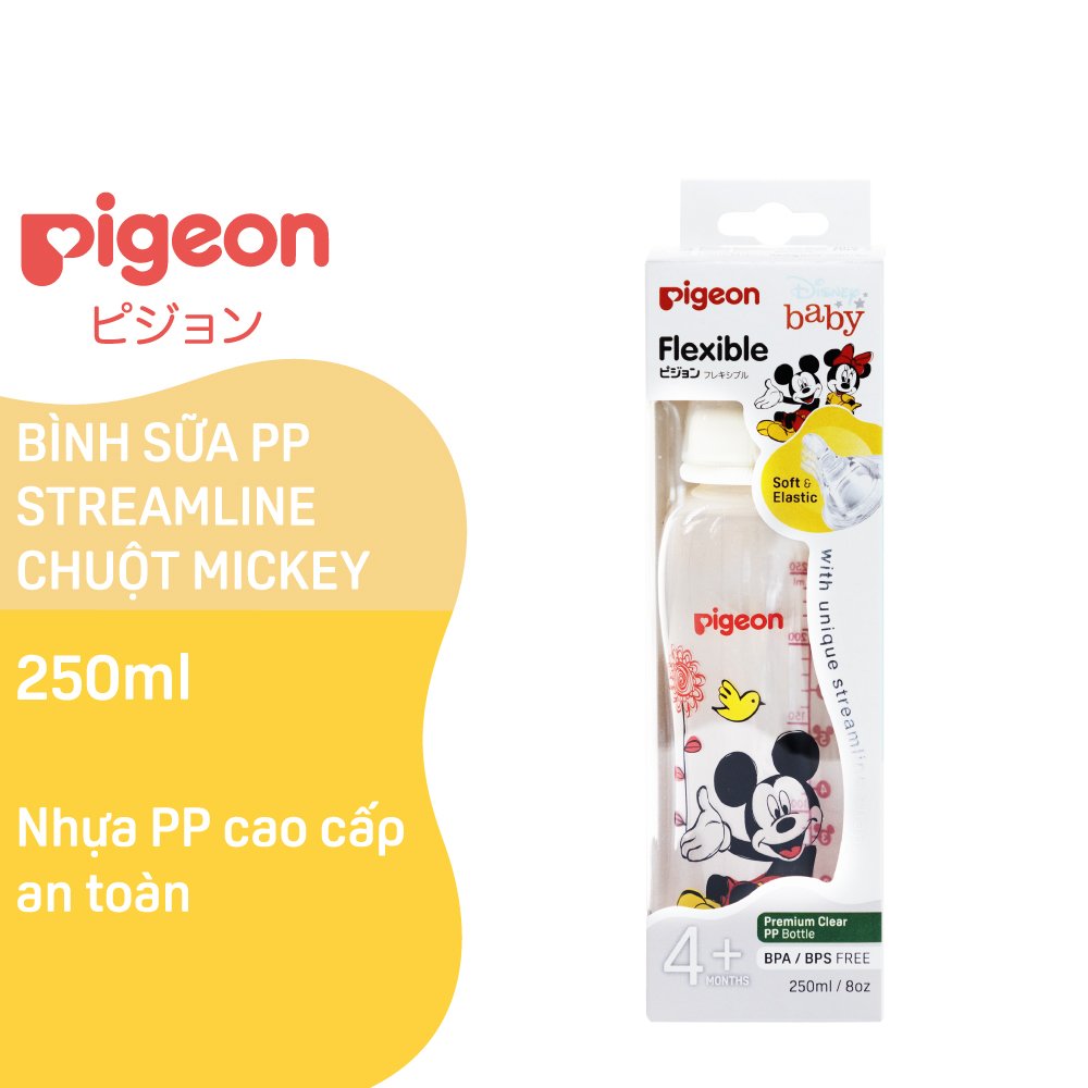 Bình sữa Pigeon PP Streamline hình chuột Mickey 250ml