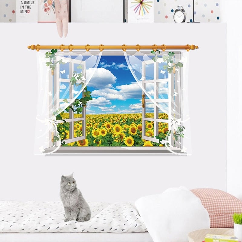 DECAL DÁN TƯỜNG CỬA SỔ HƯỚNG DƯƠNG VÀNG