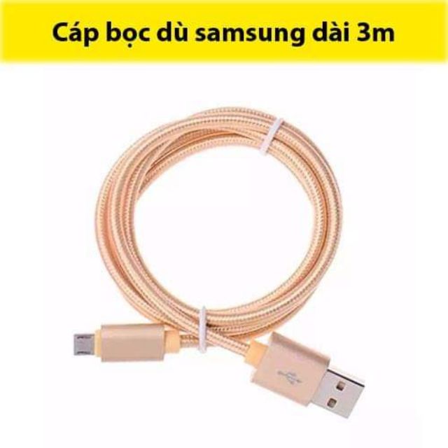 Dây sạc nhanh Samsung dài 3m bọc dù chống rối, chống gãy cao cấp, day sac nhanh Samsung, Oppo, Xiaomi, Vivo,... dai 3m boc du chong roi, chong gay cao cap
