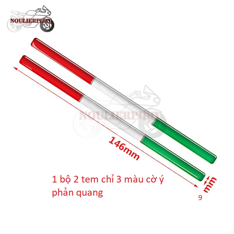 Bộ 2 Tem chỉ nhựa dèo phản quang 3 màu lá Cờ Ý Hàng zin