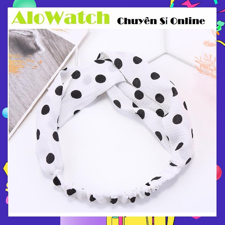 ALOWATCH Băng đô tuban trắng chấm bi đen