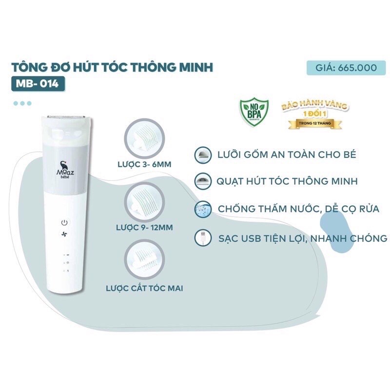 [Mã 267FMCGSALE giảm 8% đơn 500K] Tông đơ cắt tóc cho bé Moaz bebe MB014