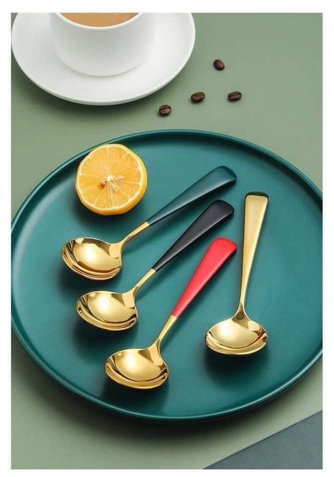 [COMBO 5] Thìa ăn cơm vàng siêu sang chảnh, thìa ăn tiện ích mang theo, thìa mạ vàng cán chắn chắn, muỗng tròn siêu xinh MIX MÀU NGẪU NHIÊN