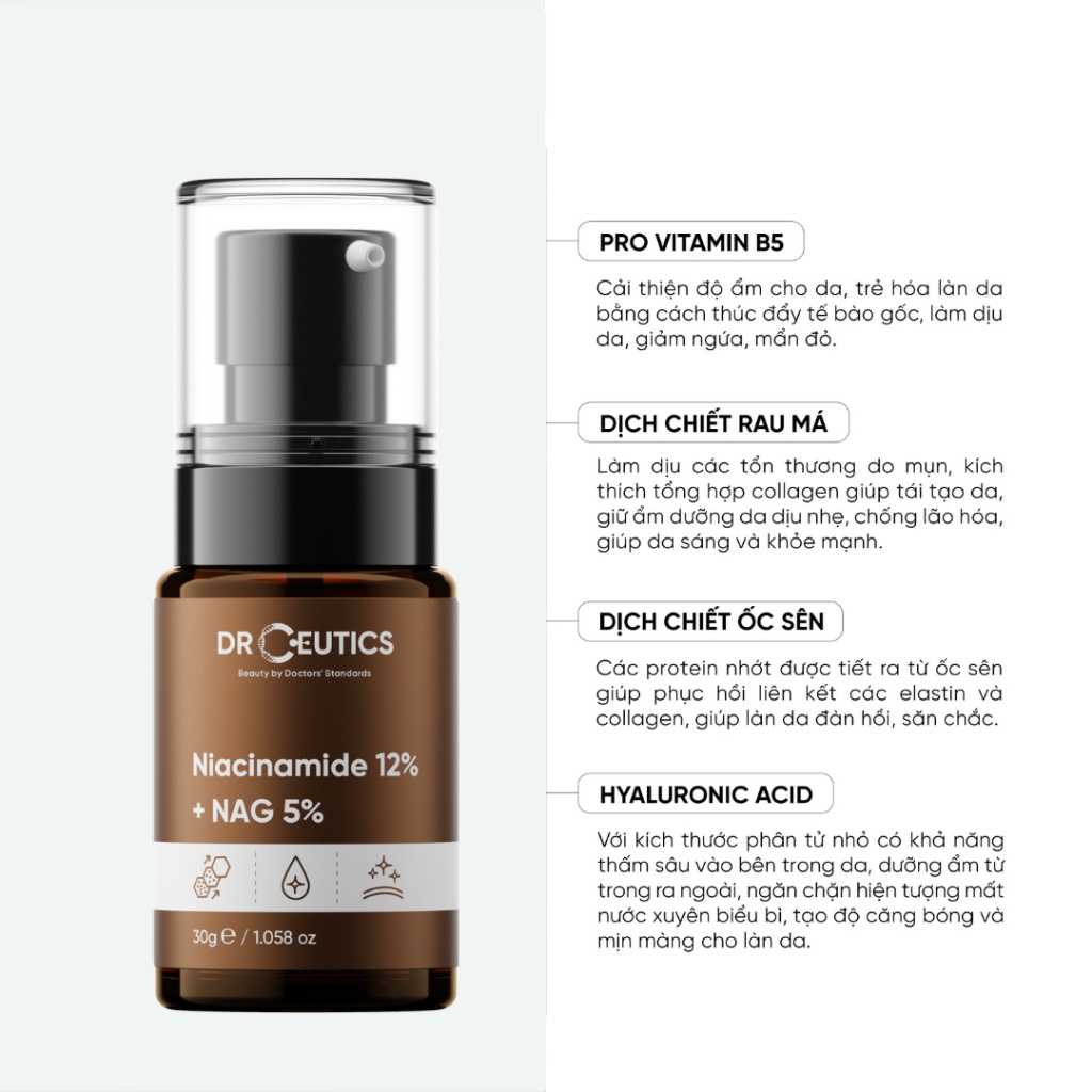 Combo 2 Serum Làm Đều Màu Da, Mờ Thâm Giảm Mụn DrCeutics (BHA 2% 30ml, Niacinamide 12% 30ml)