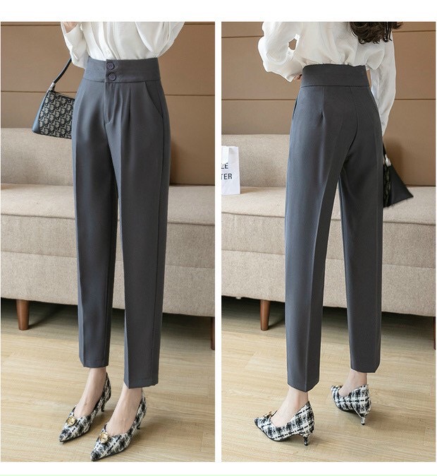 Quần baggy nữ 2 khuy dọc cạp lưng cao quần tây công sở