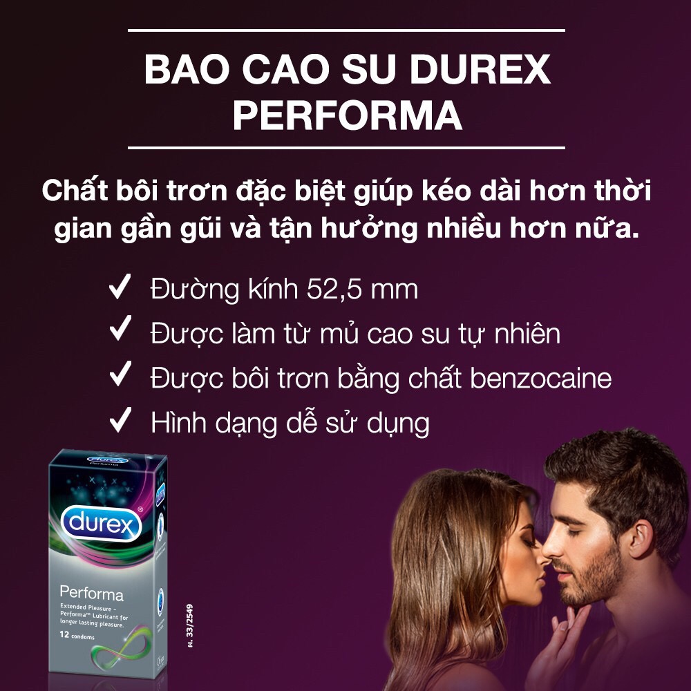 [HCM][ Durex Performa ] Bao cao su Durex Performa 12 bao / Hộp