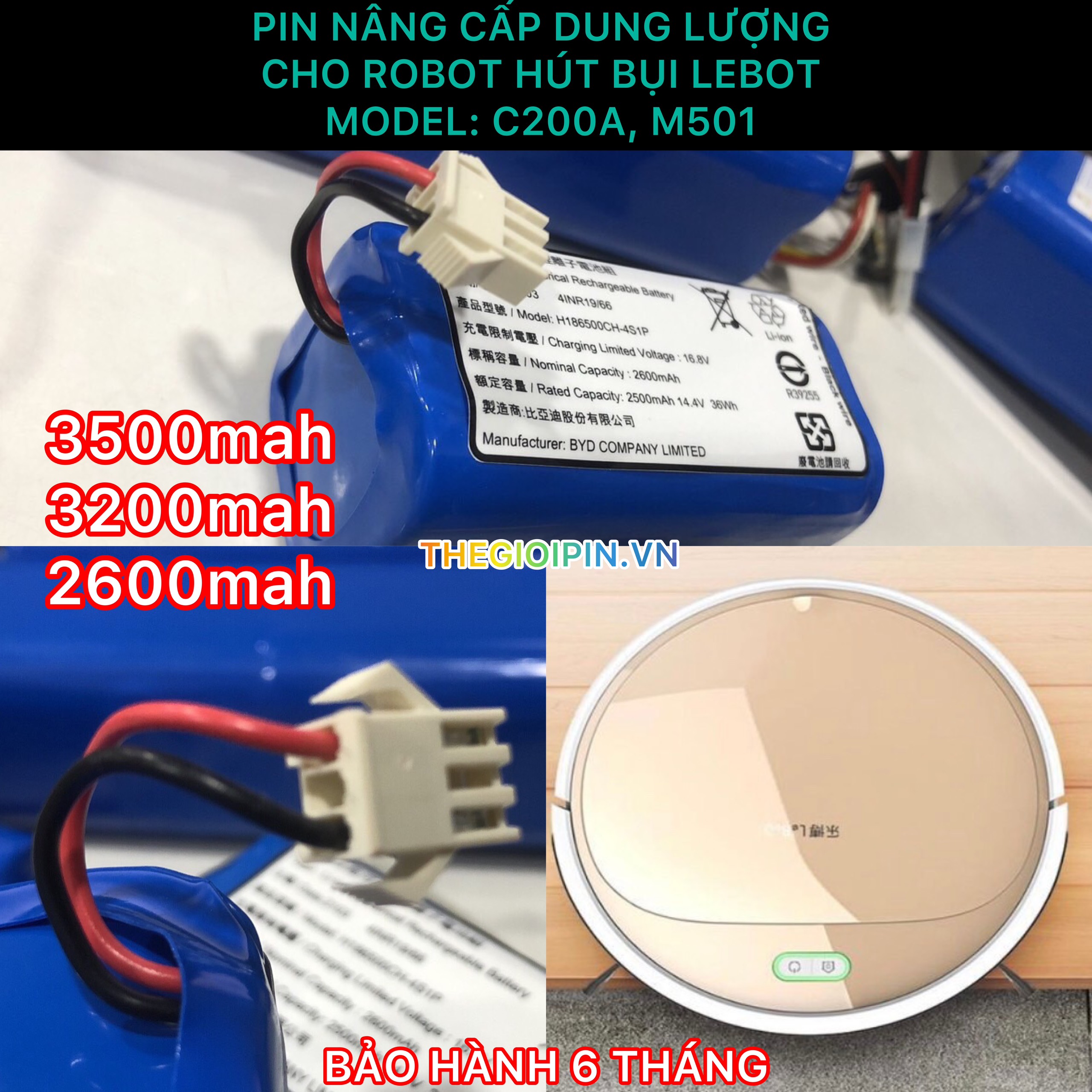 PIN ROBOT HÚT BỤI LEBOT MODEL: LEBOT C200A, M501 (LG 3500MAH BẢO HÀNH 9 THÁNG)