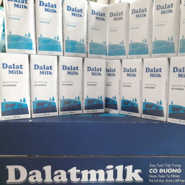 Thùng 48 hộp Sữa Tươi Tiệt Trùng Có Đường Dalatmilk 180ml HSD 30/1/2021