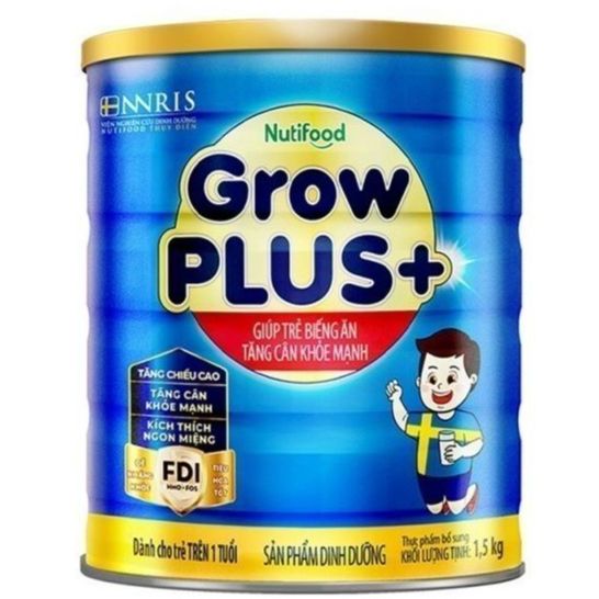 Sữa Bột Nutifood Grow Plus+ Xanh 1+/2+ Hộp 1,5kg (Dinh dưỡng hiệu quả giúp trẻ tăng cân khỏe mạnh từ 1~10 tuổi)