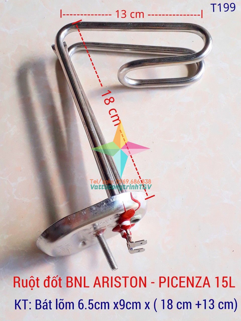 Ruôt đốt INOX đa năng cho bình Nóng Lạnh ARISTON, PICENZA loại 15L bát bầu dục lõm 6.5 x 18+13cm