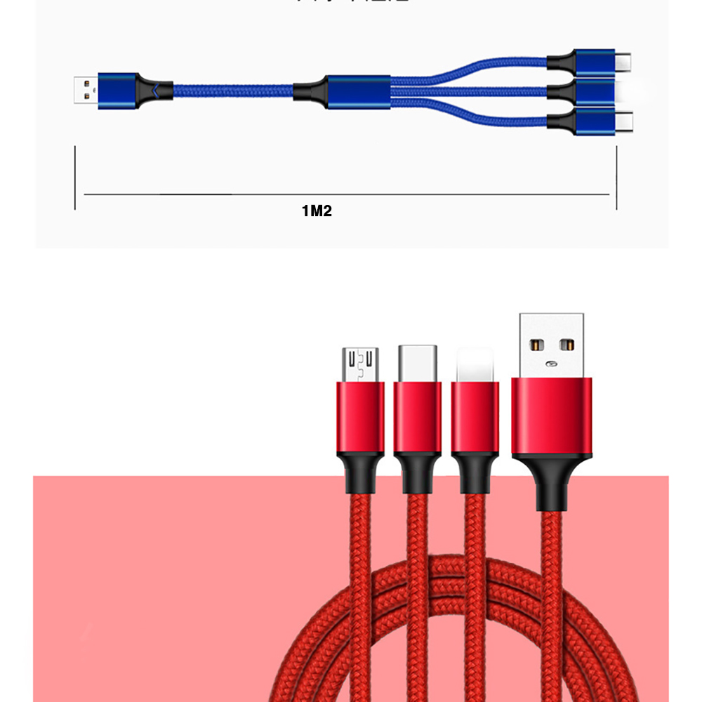 Cáp sạc 3 đầu dây dù Lightning Type C Micro Usb Iphone - Cáp sạc iphone bọc dù