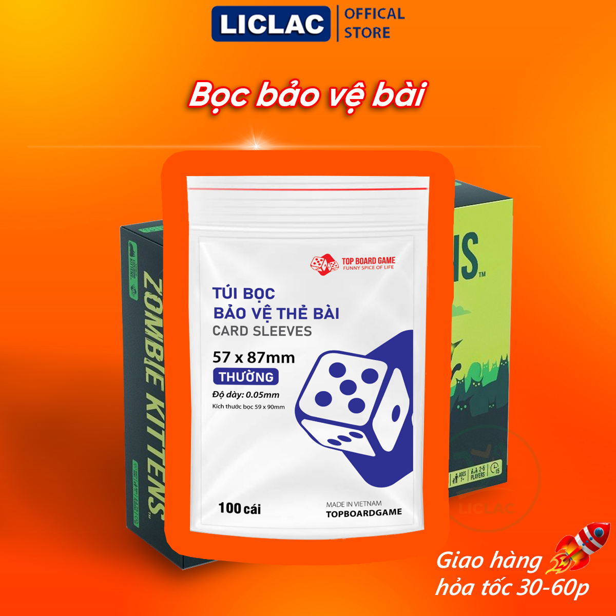 Bài Mèo Nổ Zombie Việt Hóa giấy dày chống nước, Trò chơi giải trí Exploding Kitten Zombie có hướng dẫn Tiêng Việt