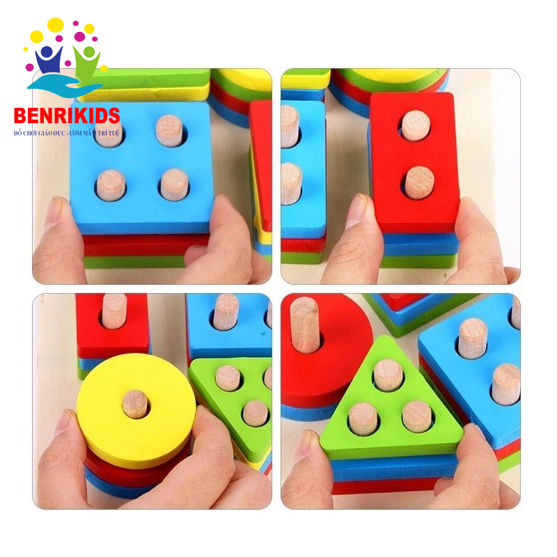 Đồ child intelligent toy set reverse image oblique piles develop logical thinking for children from 1 year old, natural wood material durable beautiful