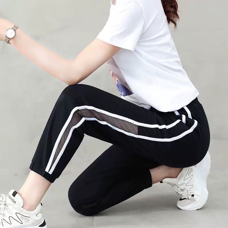 Quần jogger nữ - mẫu phối lưới sọc sườn