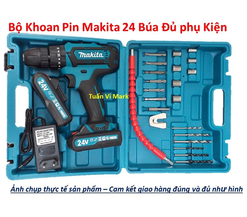 Máy Khoan MAKITA 24V Có Búa Lõi Đồng 2 Pin -Tặng bộ phụ kiện - Bắt Vít, Khoan Sắt, Khoan Tường, Khoan Gỗ - Hàng Malaysia