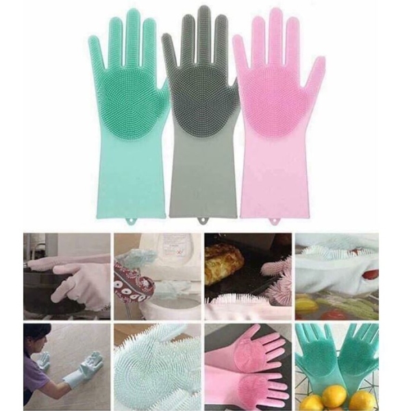 Găng tay silicon rửa bát tạo bọt (1 đôi), Găng gai bao tay rửa chén siêu sạch, Bao Tay Rửa Chén Silicon.