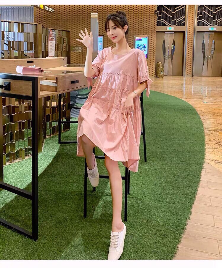 Đầm babydoll dúng tầng thắt nơ tay