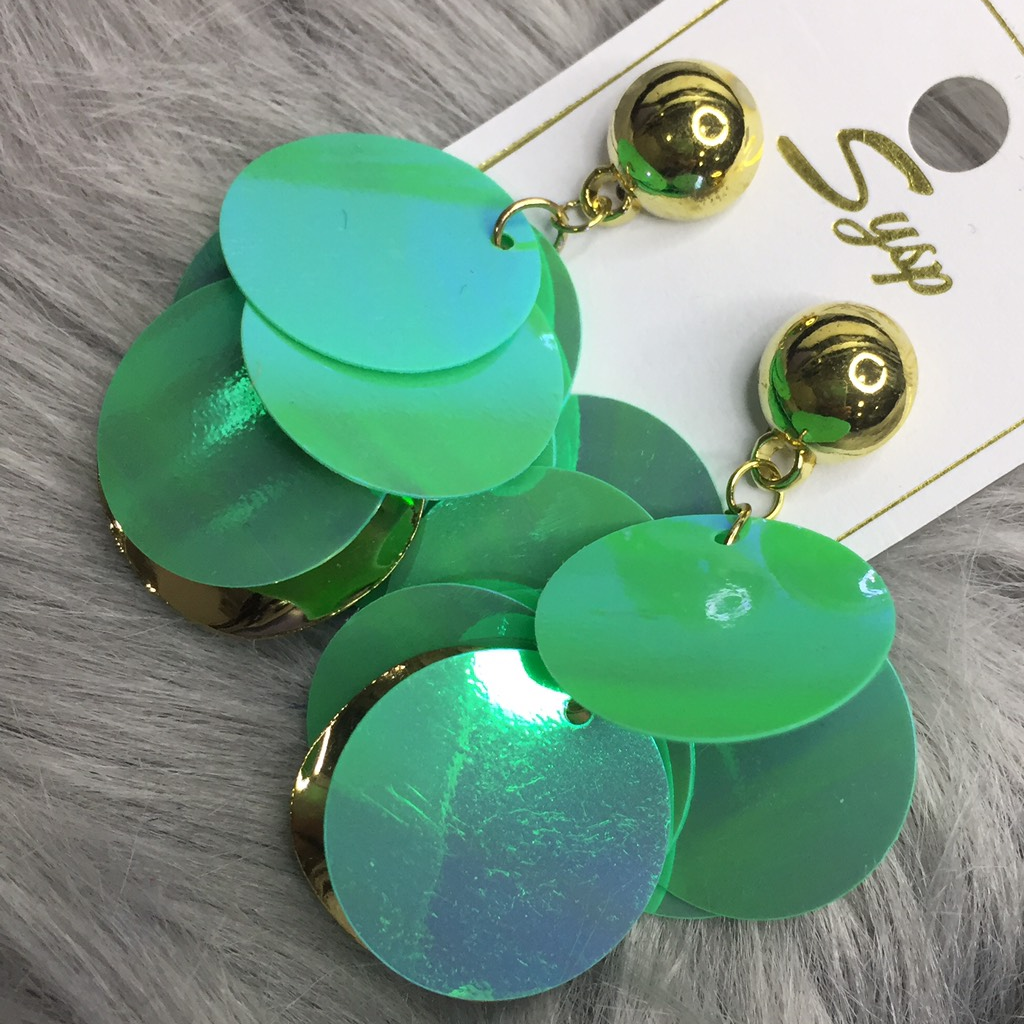 饰品 Khuyên tròn xanh lấp lánh phong cách Hàn Quốc