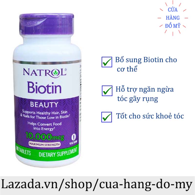 Viên Uống Natrol Biotin Maximum Strength biotin 10000 Mcg Mỹ 100 Viên Hỗ