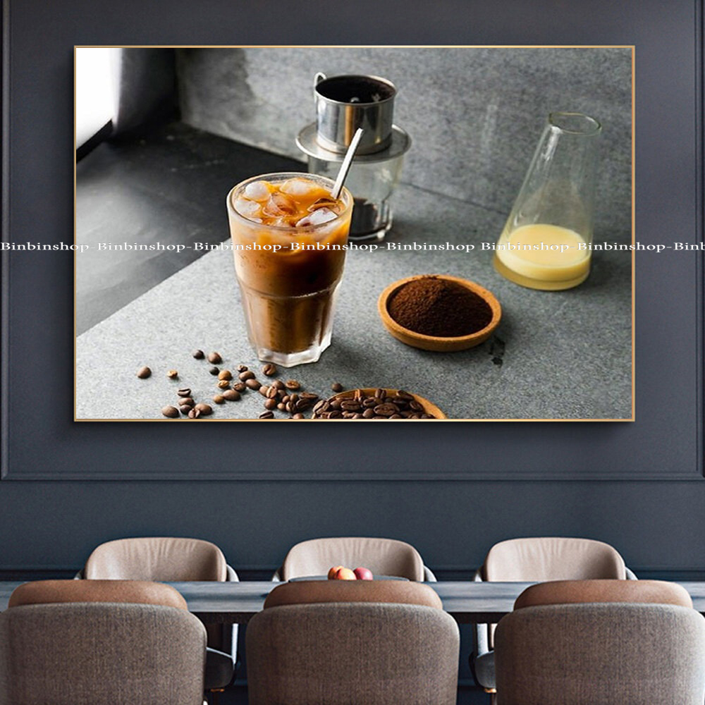 Tranh treo tường trang trí decor quán ly cà phê 1 tặng kèm đinh 3 chân