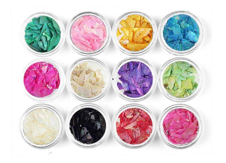 Set 12 hũ xà cừ miếng trang trí móng
