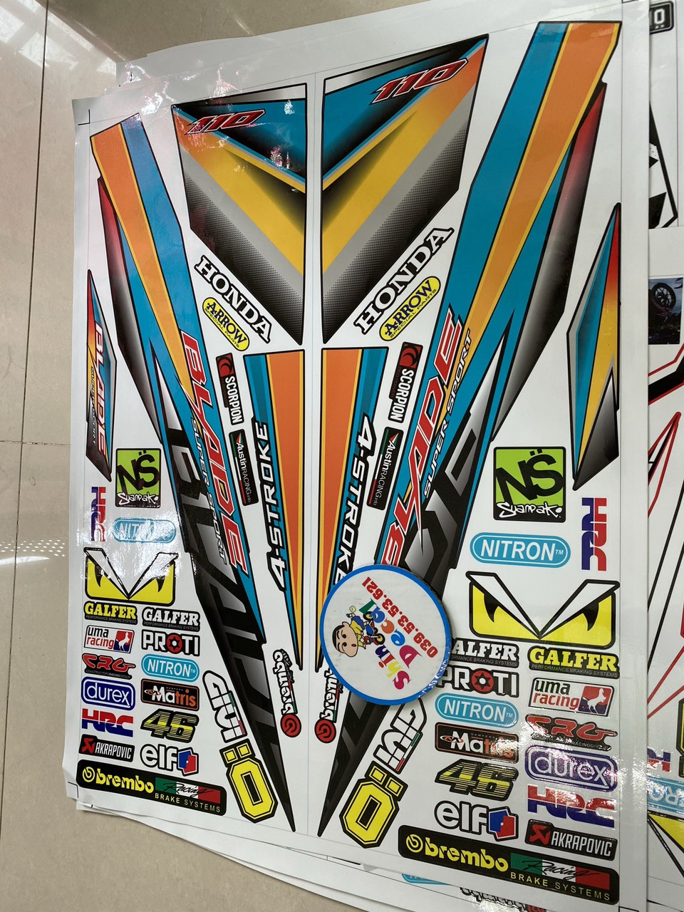 Tem rời honda wave blade 110 dán xe đen